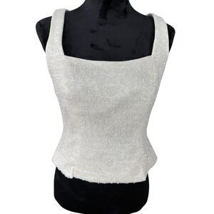Kay Unger Ivory Beaded Square Neck Sleeveless Camisole